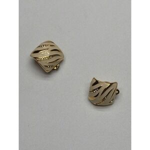 Vintage Cream‎ Gold Swirl Rhinestone Clip On Earrings Signed P.E.P Edwin Pearl